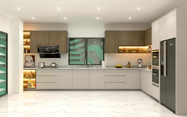 Cuisine contemporaine linéaire avec rangements optimisés