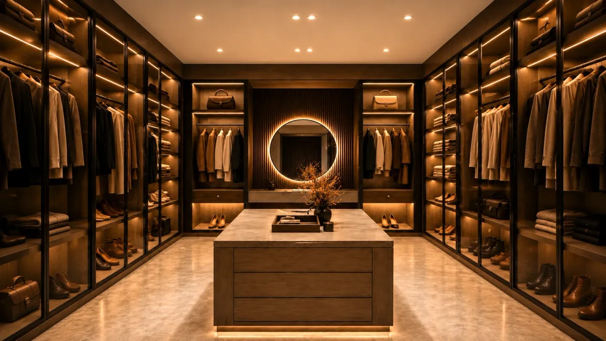 Dressing Prestige avec Îlot Central et Éclairage LED Intégré