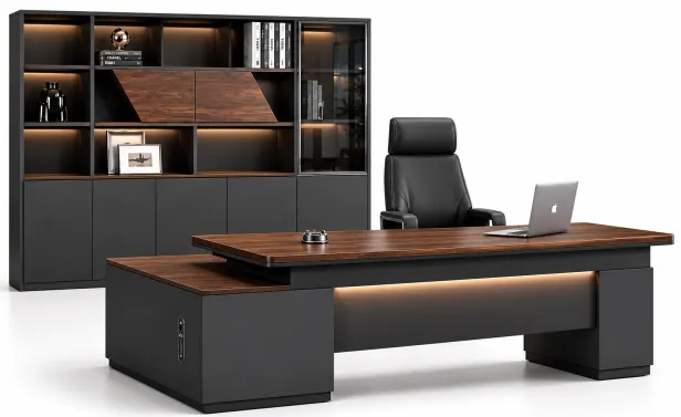 Executive Desk with Integrated Bookcase