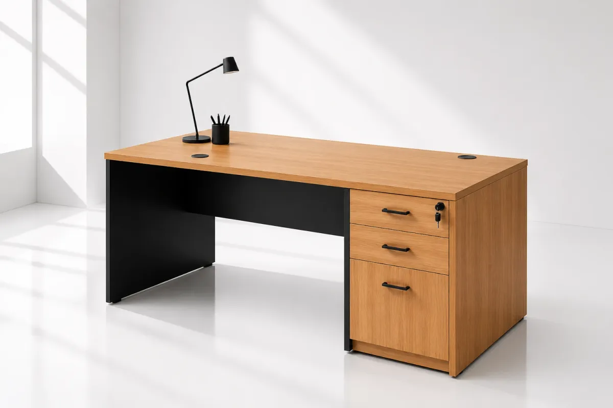 Table de bureau directionnelle avec caisson intégré 