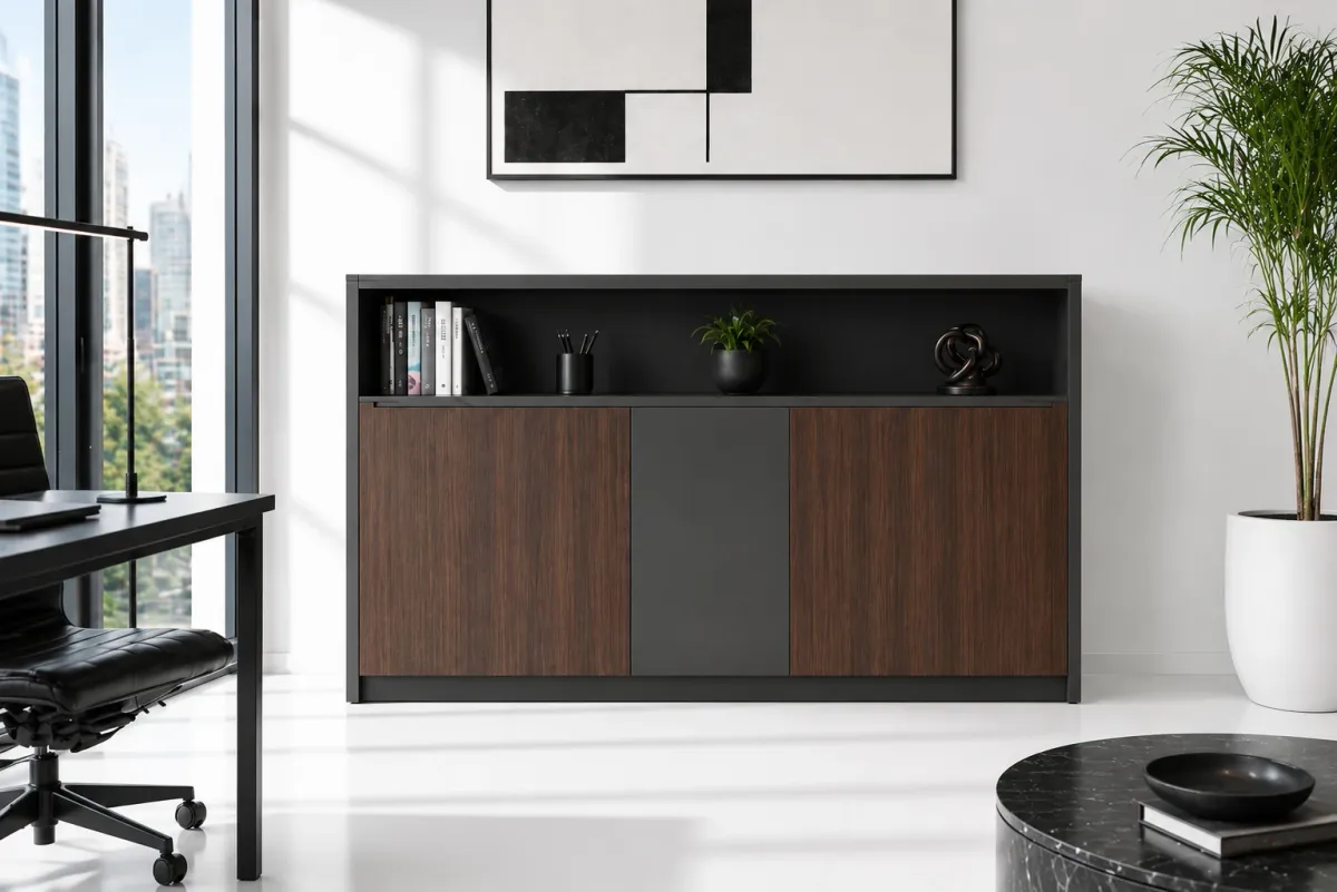 Buffet de bureau avec rangements et niche ouverte