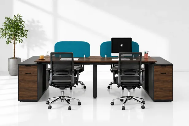 Double Workstation Open Plan Desk with Integrated Storage